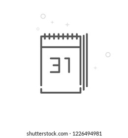 New Year's Calendar Vector Line Icon. The Last Day of the Year Symbol, Pictogram, Sign. Light Abstract Geometric Background. Editable Stroke. Adjust Line Weight. Design with Pixel Perfection.