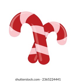 New Year's candies. Two Christmas candy canes on a white background. New Year and Christmas design.