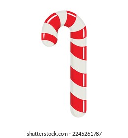 New Years cane lollipop, striped sugar caramel stick, isolated color image on a white background. Vector illustration