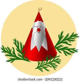 New Year's cap - Santa Claus. Christmas toy. Spruce branches