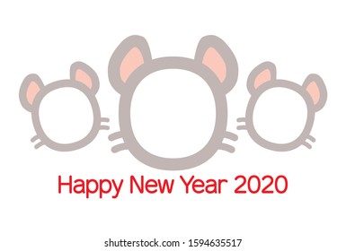 New year's card 2020. 3 Mouse face photo frame. 