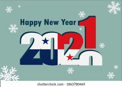 New year's card 2021. Demonstrates the element of the flag of Panama, holiday inscription and snowflakes. It can be used as a banner flyer, postcard, website, or national greeting.