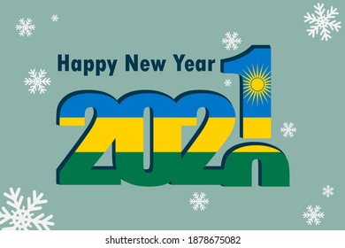 New Year's card 2021. Depicted: an element of the flag of Rwanda, a festive inscription and snowflakes. it can be used as a promotional poster, postcard, flyer, invitation, or website.