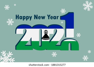 New year's card 2021. Depicted: element of the flag of Lesotho, festive inscription and snowflakes. It can be used as a promotional poster, postcard, flyer, invitation, or website.