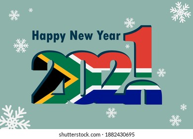 New year's card 2021. Depicted: an element of the flag of the Republic of South Africa, a festive inscription and snowflakes. It can be used as a promotional poster, postcard, flyer.