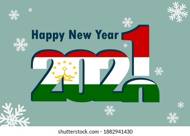 New year's card 2021. Depicted: an element of the flag of Tajikistan, a festive inscription and snowflakes. It can be used as a promotional poster, postcard, flyer, invitation or website.