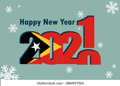 New Year's card 2021. In the photo: an element of the flag of East Timor, a festive inscription and snowflakes. It can be used as a promotional poster, postcard, flyer, invitation or website.