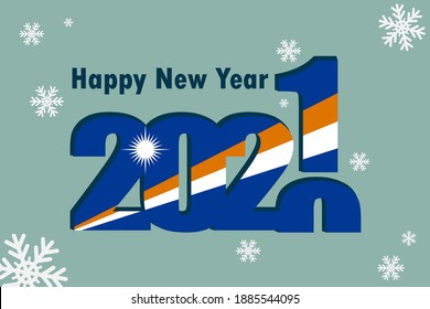 New Year's card 2021. In the photo: an element of the Marshall Islands flag, a festive inscription and snowflakes. It can be used as a promotional poster, postcard, flyer, invitation or website.