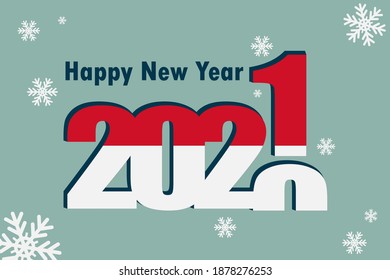 New year's card 2021. Pictured: an element of the flag of Monaco, a festive inscription and snowflakes. it can be used as a promotional poster, postcard, flyer, invitation or website.