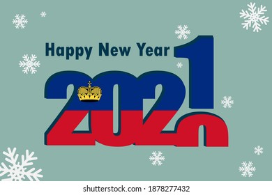 New year's card 2021. Pictured: the element of the flag of Liechtenstein festive inscription and snowflakes. it can be used as a promotional poster, postcard, flyer, invitation or website.