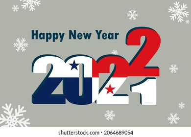 New year's card 2022. Demonstrates the element of the flag of Panama, holiday inscription and snowflakes. It can be used as a banner flyer, postcard, website, or national greeting.
