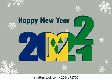 New year's card 2022. Demonstrates an element of the flag of Saint Vincent and the Grenadines, a festive inscription and snowflakes. It can be used as a banner flyer, postcard, website.