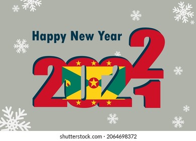 New year's card 2022. Demonstrates an element of the flag of Granada, a festive inscription and snowflakes. It can be used as a banner flyer, postcard, website, or national greeting.