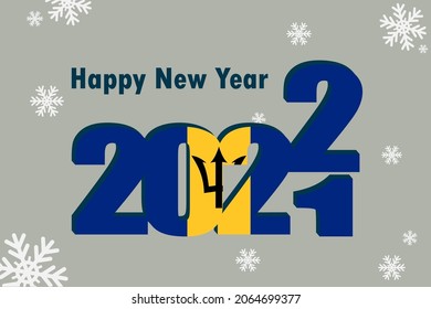 New year's card 2022. Demonstrates an element of the flag of Barbados, festive lettering and snowflakes. It can be used as a banner flyer, postcard, website, or national greeting.