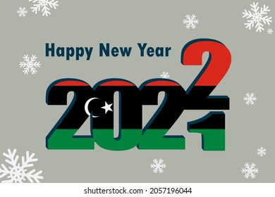 New year's card 2022. Depicted: an element of the flag of Libya, a festive inscription and snowflakes. it can be used as a promotional poster, postcard, flyer, invitation or website.
