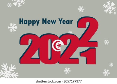 New year's card 2022. Depicted: an element of the Tunisian flag, a festive inscription and snowflakes. it can be used as a promotional poster, postcard, flyer, invitation or website.