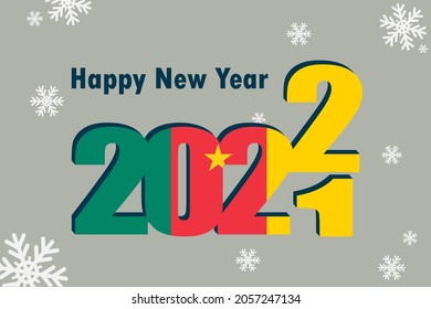 New Year's card 2022. Depicted: element of the flag of Cameroon, festive inscription and snowflakes. It can be used as a promotional poster, postcard, flyer, invitation, or website.