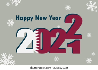 New year's card 2022. Depicted: an element of the flag of Qatar, a festive inscription and snowflakes. It can be used as a promotional poster, postcard, flyer, invitation or website.