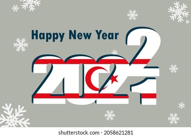 New year's card 2022. Depicted: an element of the flag of the Turkish Republic of Northern Cyprus, a festive inscription and snowflakes. It can be used as a promotional poster, postcard, flyer.