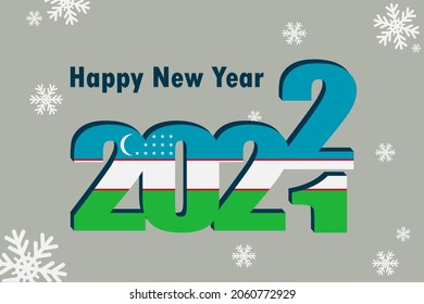 New year's card 2022. Depicted: an element of the flag of Uzbekistan, a festive inscription and snowflakes. It can be used as a promotional poster, postcard, flyer, invitation or website.