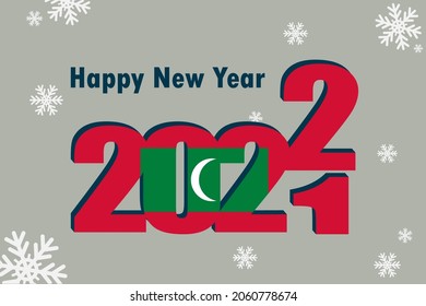 New year's card 2022. Depicted: element of the flag of the Maldives, festive inscription and snowflakes. It can be used as a promotional poster, postcard, flyer, invitation or website.
