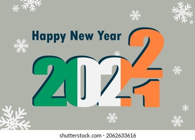 New year's card 2022. Depicted: an element of the flag of Ireland, a festive inscription and snowflakes. it can be used as a promotional poster, postcard, flyer, invitation or website