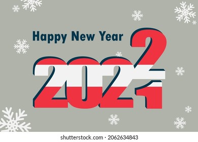 New year's card 2022. Depicted: an element of the flag of Austria, a festive inscription and snowflakes. it can be used as a promotional poster, postcard, flyer, invitation or website.