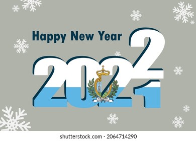 New year's card 2022. Depicted: element of the flag of San Marino, festive inscription and snowflakes. It can be used as an advertising poster, postcard, flyer, invitation, or website.