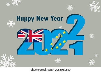 New Year's card 2022. It depicts an element of the flag of Tuvalu, a festive inscription and snowflakes. It can be used as an advertising poster, postcard, website or national greeting card.