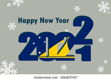 New Year's card 2022. It depicts an element of the Tokelau flag, a festive inscription and snowflakes. It can be used as an advertising poster, postcard, website or national greeting card.