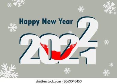 New Year's card 2022. It depicts an element of the Easter Island flag, a festive inscription and snowflakes. It can be used as an advertising poster, postcard, website or national greeting card.