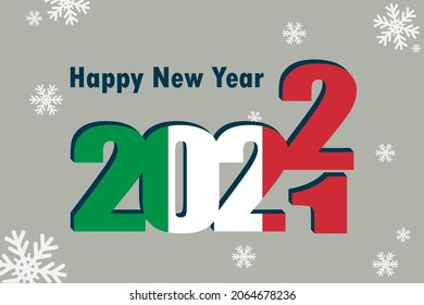 New year's card 2022. An element of the Italian flag, a festive inscription and snowflakes are depicted. It can be used as a promotional poster, postcard, website, or national greeting.