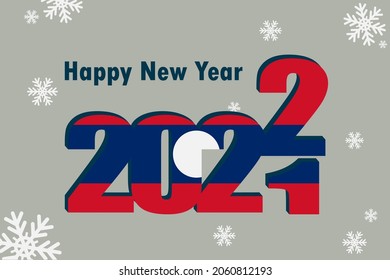 New Year's card 2022. In the photo: an element of the flag of Laos, a festive inscription and snowflakes. It can be used as a promotional poster, postcard, flyer, invitation or website.