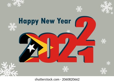New Year's card 2022. In the photo: an element of the flag of East Timor, a festive inscription and snowflakes. It can be used as a promotional poster, postcard, flyer, invitation or website.