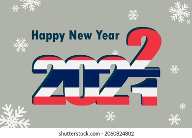 New Year's card 2022. In the photo: an element of the flag of Thailand, a festive inscription and snowflakes. It can be used as a promotional poster, postcard, flyer, invitation or website.