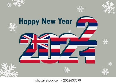 New Year's card 2022. In the photo: an element of the flag of Hawaii, a festive inscription and snowflakes. It can be used as a promotional poster, postcard, flyer, invitation or website.