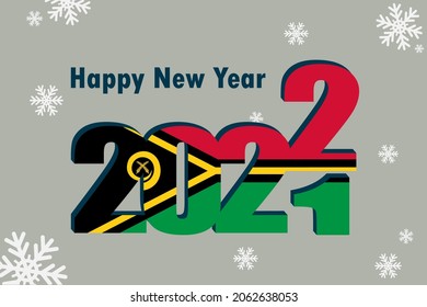 New Year's card 2022. In the photo: an element of the flag of Vanuatu, a festive inscription and snowflakes. It can be used as a promotional poster, postcard, flyer, invitation or website.