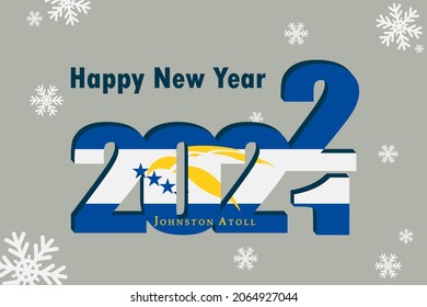 New Year's card 2022. In the photo: an element of the flag of Johnston Atoll. Festive inscription and snowflakes. It can be used as an advertising poster, postcard, flyer, invitation or website.