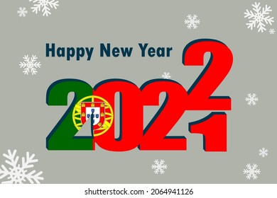 New Year's card 2022. In the photo: an element of the flag of Portugal. Festive inscription and snowflakes. It can be used as an advertising poster, postcard, flyer, invitation or website.