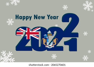 New Year's card 2022. In the photo: an element of the flag of the Tristan da Cunha Islands. Festive inscription and snowflakes. It can be used as an advertising poster, postcard, leaflet.