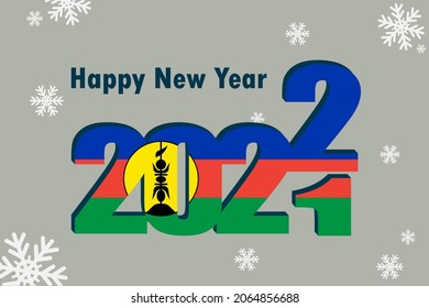 New Year's card 2022. Pictured: an element of the flag of New Caledonia. Festive inscription and snowflakes. It can be used as an advertising poster, postcard, flyer, invitation or website.
