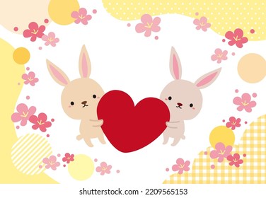 New Year's card 2023 with cute pattern, Plum blossom and rabbits