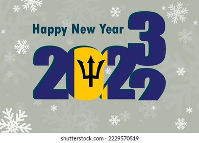 New year's card 2023. Demonstrates an element of the flag of Barbados, festive lettering and snowflakes. It can be used as a banner flyer, postcard, website, or national greeting.