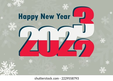 New year's card 2023. Depicted: an element of the flag of Austria, a festive inscription and snowflakes. it can be used as a promotional poster, postcard, flyer, invitation or website.