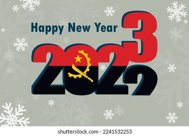 New year's card 2023. Depicted: an element of the flag of Angola, a festive inscription and snowflakes. It can be used as a promotional poster, postcard, flyer, invitation or website.