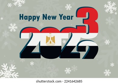 New year's card 2023. Depicted: an element of the flag of Egypt, a festive inscription and snowflakes. it can be used as a promotional poster, postcard, flyer, invitation or website.