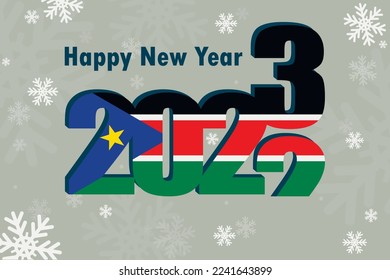 New year's card 2023. Depicted: an element of the flag of the Republic of South Sudan, a festive inscription and snowflakes. it can be used as a promotional poster, postcard, flyer.