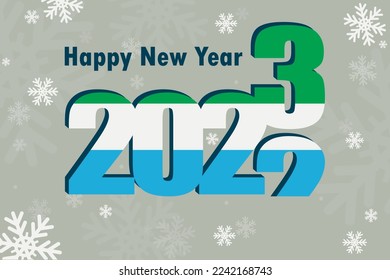 New Year's card 2023. Depicted: an element of the flag of Sierra Leone, a festive inscription and snowflakes. it can be used as a promotional poster, postcard, flyer, invitation or website.