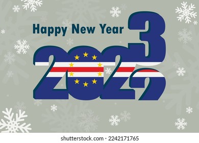 New Year's card 2023. Depicted: an element of the flag of the Republic of Cabo Verde, a festive inscription and snowflakes. it can be used as a promotional poster, postcard, flyer, website.