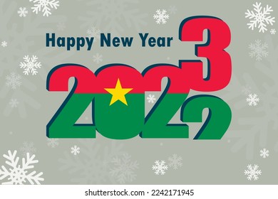 New Year's card 2023. depicted: an element of the flag of Burkina Faso, a festive inscription and snowflakes. it can be used as a promotional poster, postcard, flyer, invitation, or website.